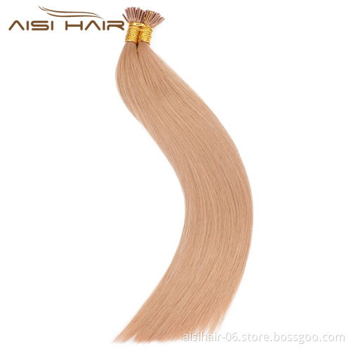 Aisi Hair 10A Unprocessed Color 12# Human Hair Pre Bonded Keratin Double Drawn I Tip Human Hair Extension For Women